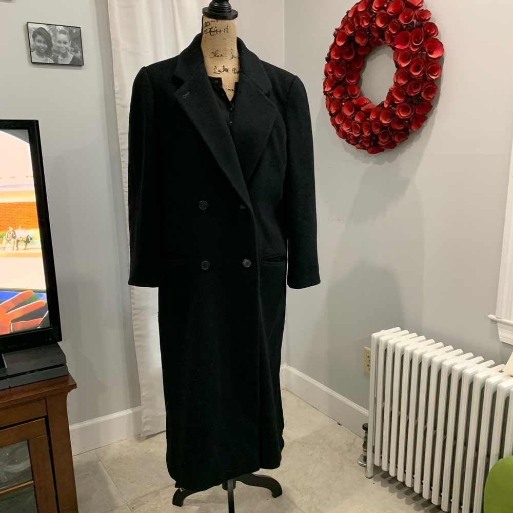 Perry Ellis double breasted black wool coat 12 - Picture 7 of 8